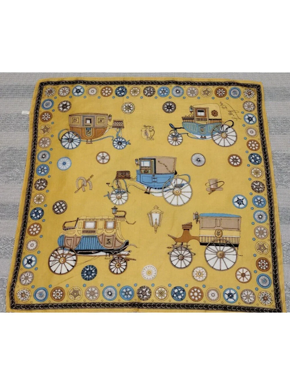 Vintage 1960s Carriages Scarf Lilly D'or Dandy Mustard Victorian Acetate ITALY